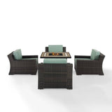 Crosley Furniture Conversation Set Crosely Furniture - Beaufort 5Pc Outdoor Wicker Chair Set W/Fire Table Mist/Brown - Tucson Fire Table & 4 Chairs - KO70180BR - Mist