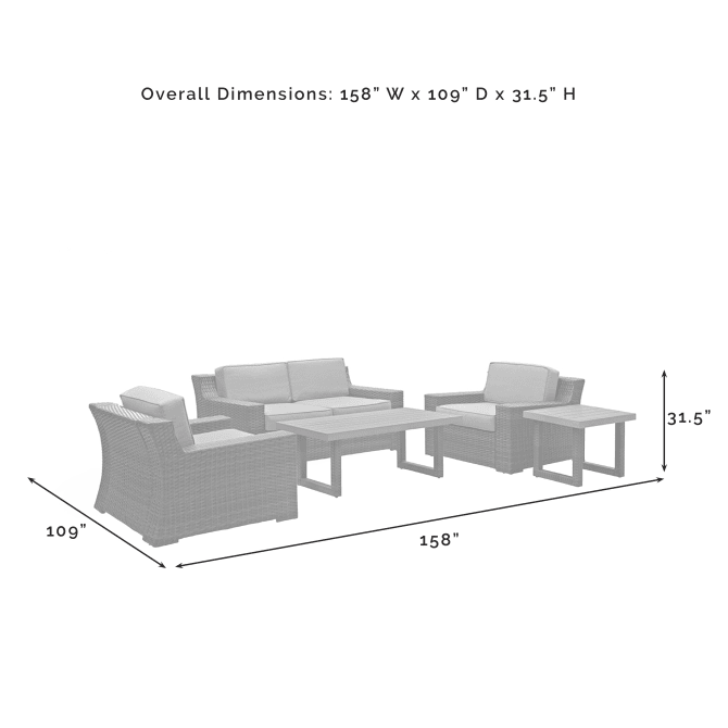 Crosley Furniture Conversation Set Crosely Furniture - Beaufort 5Pc Outdoor Wicker Conversation Set Mist/Brown - Loveseat, Coffee Table, Side Table, & 2 Chairs - KO70123BR-MI - Mist