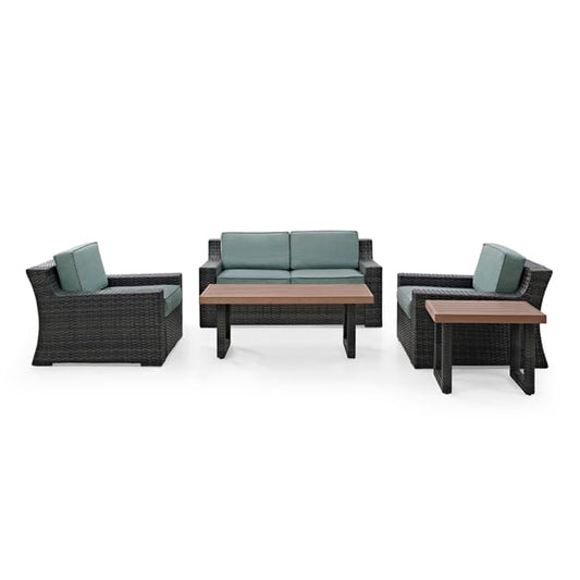 Crosley Furniture Conversation Set Crosely Furniture - Beaufort 5Pc Outdoor Wicker Conversation Set Mist/Brown - Loveseat, Coffee Table, Side Table, & 2 Chairs - KO70123BR-MI - Mist