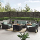 Crosley Furniture Conversation Set Crosely Furniture - Beaufort 6Pc Outdoor Wicker Conversation Set W/Fire Table Mist/Brown - Tucson Fire Table, Loveseat, 2 Side Tables, & 2 Chairs - KO70179BR - Mist