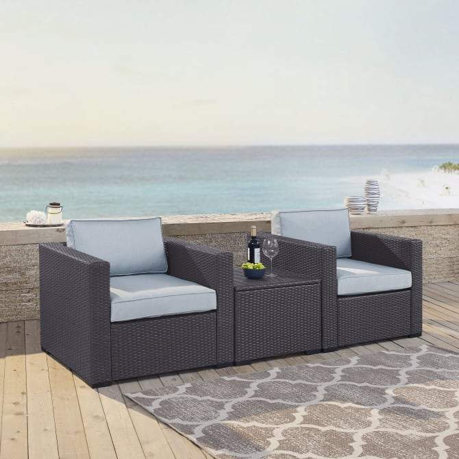 Crosley Furniture Conversation Set Crosely Furniture - Biscayne 3Pc Outdoor Wicker Chair Set Mist/Mocha/White - Coffee Table & 2 Chairs - KO70104BR-XX