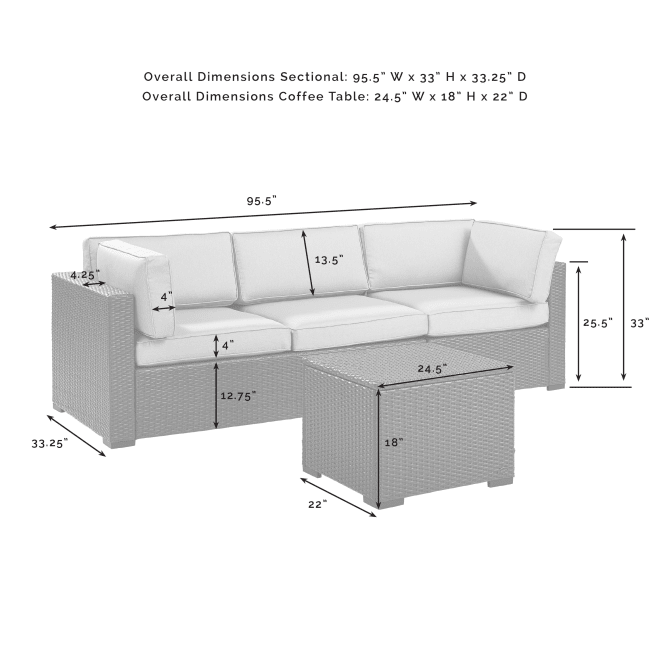 Crosley Furniture Conversation Set Crosely Furniture - Biscayne 3Pc Outdoor Wicker Sofa Set Mist/Mocha/White - Loveseat, Corner Chair, & Coffee Table - KO70111BR-XX