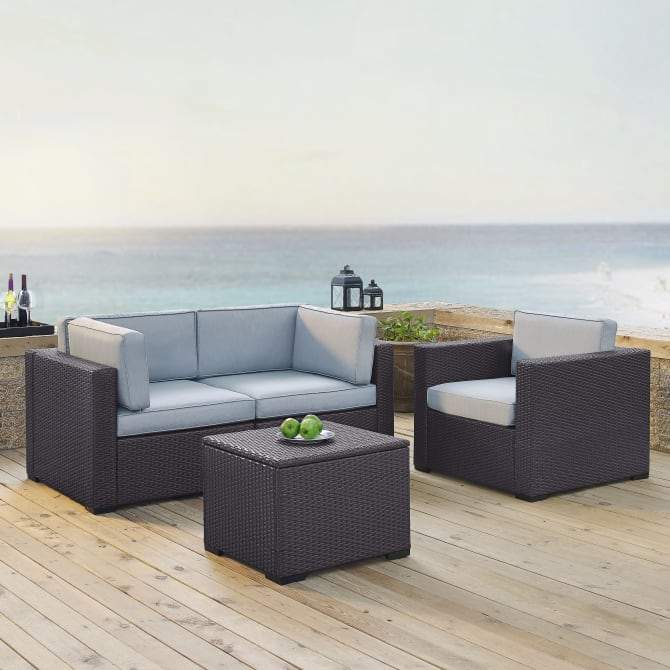 Crosley Furniture Conversation Set Crosely Furniture - Biscayne 4Pc Outdoor Wicker Conversation Set Mist/Mocha/White - Arm Chair, Coffee Table, & 2 Corner Chairs - KO70115BR-XX
