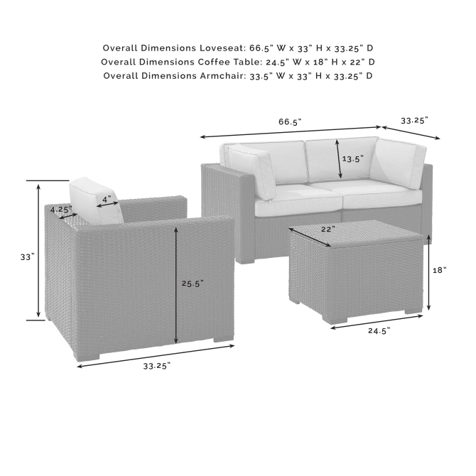 Crosley Furniture Conversation Set Crosely Furniture - Biscayne 4Pc Outdoor Wicker Conversation Set Mist/Mocha/White - Arm Chair, Coffee Table, & 2 Corner Chairs - KO70115BR-XX