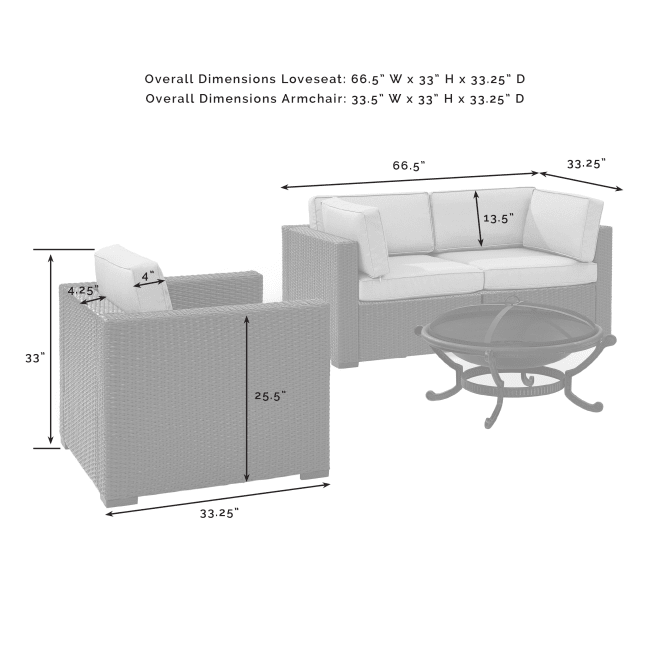 Crosley Furniture Conversation Set Crosely Furniture - Biscayne 4Pc Outdoor Wicker Conversation Set W/Fire Pit Mist/Mocha/White - Armchair, Ashland Firepit, & 2 Corner Chairs - KO70119BR-XX