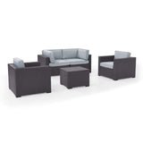 Crosley Furniture Conversation Set Crosely Furniture - Biscayne 5Pc Outdoor Wicker Conversation Set Mist/Mocha/White - Coffee Table, 2 Armchairs, & 2 Corner Chairs - KO70110BR-XX