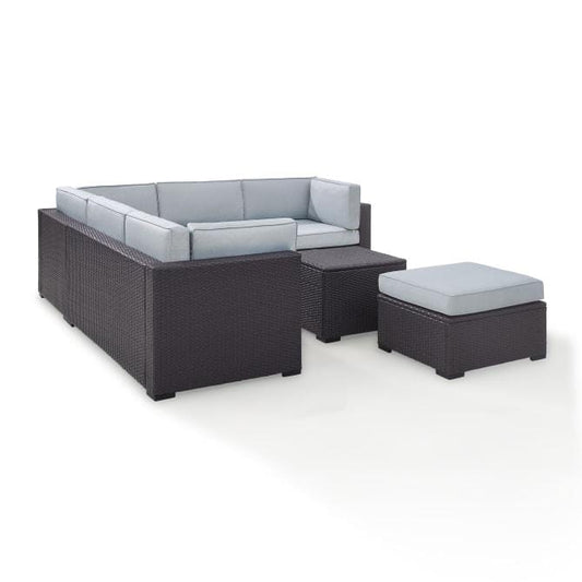Crosley Furniture Conversation Set Crosely Furniture - Biscayne 5Pc Outdoor Wicker Sectional Set Mist/Mocha/White - Corner Chair, Coffee Table, Ottoman, & 2 Loveseats - KO70106BR-XX