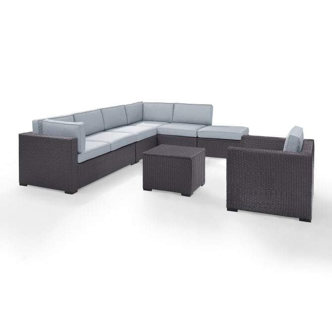 Crosley Furniture Conversation Set Crosely Furniture - Biscayne 6Pc Outdoor Wicker Sectional Set Mist/Mocha/White - Armless Chair, Arm Chair, Coffee Table, Ottoman, & 2 Loveseats - KO70107BR-XX
