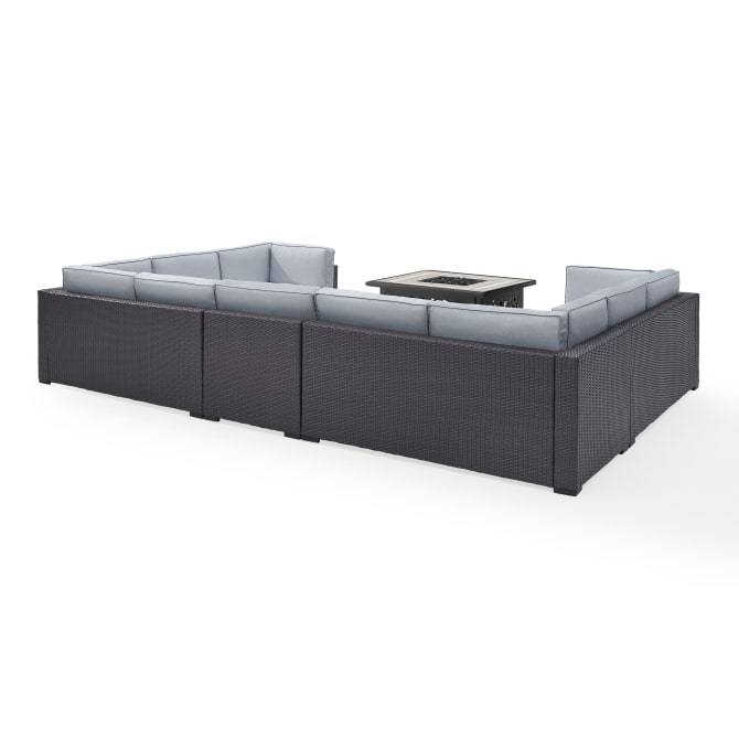 Crosley Furniture Conversation Set Crosely Furniture - Biscayne 6Pc Outdoor Wicker Sectional Set W/Fire Table Mist/Mocha/White - Armless Chair, Tucson Fire Table, & 4 Loveseats - KO70118BR-XX