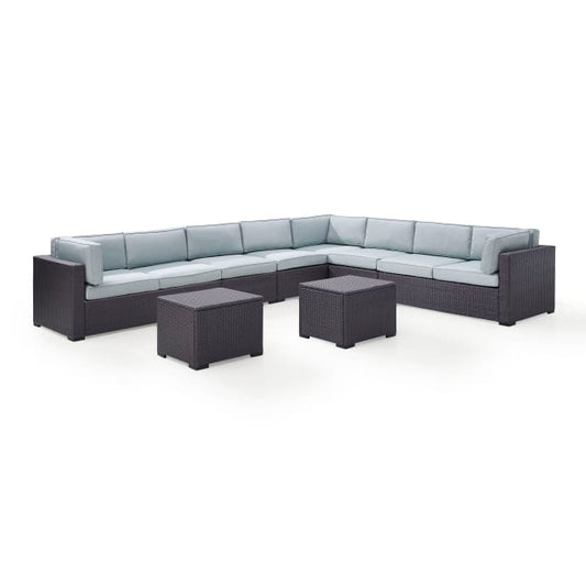 Crosley Furniture Conversation Set Crosely Furniture - Biscayne 7Pc Outdoor Wicker Sectional Set Mist/Mocha/White - 3 Loveseats, 2 Armless Chair, & 2 Coffee Tables - KO70109BR-XX