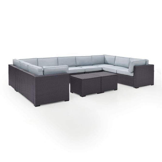 Crosley Furniture Conversation Set Crosely Furniture - Biscayne 7Pc Outdoor Wicker Sectional Set Mist/Mocha/White - Armless Chair, 4 Loveseats, & 2 Coffee Tables - KO70112BR-XX
