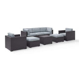 Crosley Furniture Conversation Set Crosely Furniture - Biscayne 7Pc Outdoor Wicker Sectional Set Mist/Mocha/White - Loveseat, Corner Chair, Coffee Table, 2 Arm Chairs, & 2 Ottomans - KO70113BR-XX