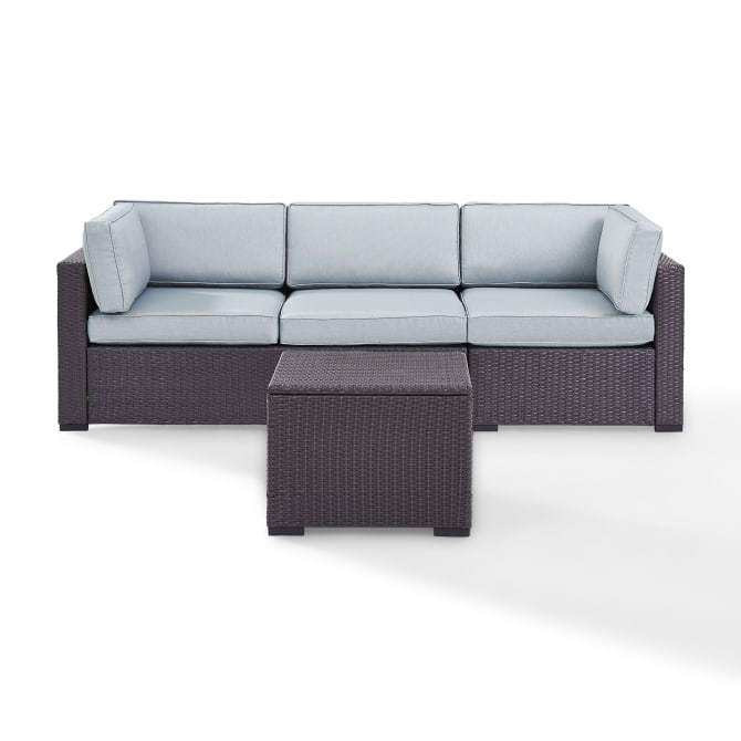 Crosley Furniture Conversation Set Mist Crosely Furniture - Biscayne 3Pc Outdoor Wicker Sofa Set Mist/Mocha/White - Loveseat, Corner Chair, & Coffee Table - KO70111BR-XX