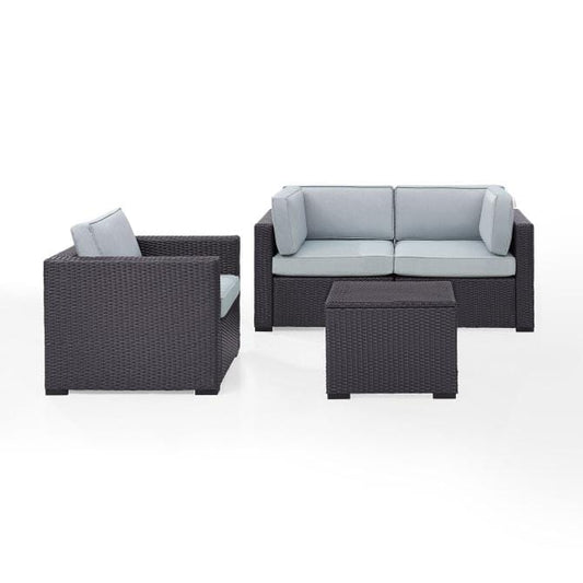 Crosley Furniture Conversation Set Mist Crosely Furniture - Biscayne 4Pc Outdoor Wicker Conversation Set Mist/Mocha/White - Arm Chair, Coffee Table, & 2 Corner Chairs - KO70115BR-XX