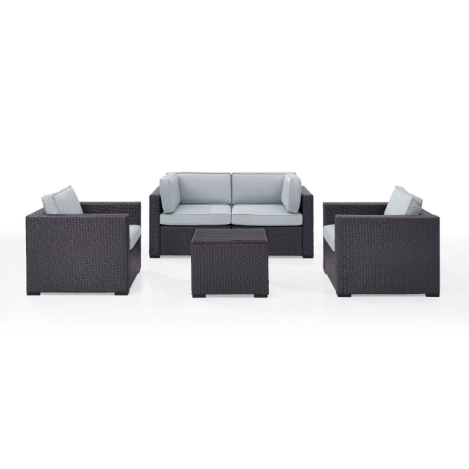 Crosley Furniture Conversation Set Mist Crosely Furniture - Biscayne 5Pc Outdoor Wicker Conversation Set Mist/Mocha/White - Coffee Table, 2 Armchairs, & 2 Corner Chairs - KO70110BR-XX