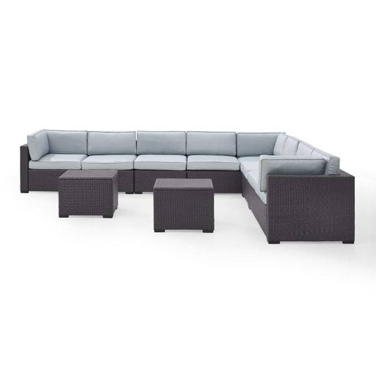 Crosley Furniture Conversation Set Mist Crosely Furniture - Biscayne 7Pc Outdoor Wicker Sectional Set Mist/Mocha/White - 3 Loveseats, 2 Armless Chair, & 2 Coffee Tables - KO70109BR-XX