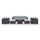 Crosley Furniture Conversation Set Mist Crosely Furniture - Biscayne 7Pc Outdoor Wicker Sectional Set Mist/Mocha/White - Loveseat, Corner Chair, Coffee Table, 2 Arm Chairs, & 2 Ottomans - KO70113BR-XX