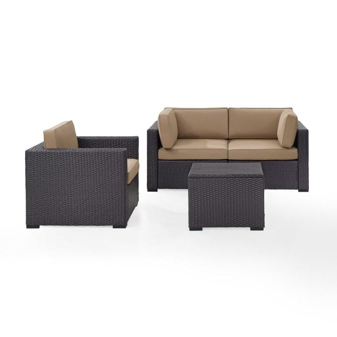 Crosley Furniture Conversation Set Mocha Crosely Furniture - Biscayne 4Pc Outdoor Wicker Conversation Set Mist/Mocha/White - Arm Chair, Coffee Table, & 2 Corner Chairs - KO70115BR-XX