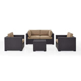 Crosley Furniture Conversation Set Mocha Crosely Furniture - Biscayne 5Pc Outdoor Wicker Conversation Set Mist/Mocha/White - Coffee Table, 2 Armchairs, & 2 Corner Chairs - KO70110BR-XX