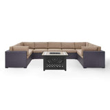 Crosley Furniture Conversation Set Mocha Crosely Furniture - Biscayne 6Pc Outdoor Wicker Sectional Set W/Fire Table Mist/Mocha/White - Armless Chair, Tucson Fire Table, & 4 Loveseats - KO70118BR-XX