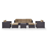 Crosley Furniture Conversation Set Mocha Crosely Furniture - Biscayne 7Pc Outdoor Wicker Sectional Set Mist/Mocha/White - Loveseat, Corner Chair, Coffee Table, 2 Arm Chairs, & 2 Ottomans - KO70113BR-XX