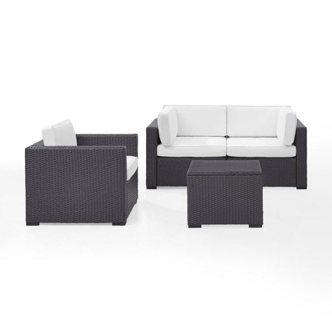 Crosley Furniture Conversation Set White Crosely Furniture - Biscayne 4Pc Outdoor Wicker Conversation Set Mist/Mocha/White - Arm Chair, Coffee Table, & 2 Corner Chairs - KO70115BR-XX