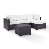 Crosley Furniture Conversation Set White Crosely Furniture - Biscayne 4Pc Outdoor Wicker Sectional Set Mist/Mocha/White - Loveseat, Corner Chair, Ottoman, & Coffee Table - KO70105BR-XX