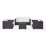 Crosley Furniture Conversation Set White Crosely Furniture - Biscayne 5Pc Outdoor Wicker Conversation Set Mist/Mocha/White - Coffee Table, 2 Armchairs, & 2 Corner Chairs - KO70110BR-XX