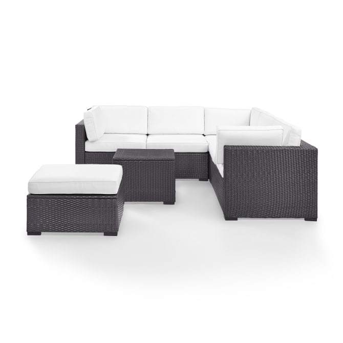 Crosley Furniture Conversation Set White Crosely Furniture - Biscayne 5Pc Outdoor Wicker Sectional Set Mist/Mocha/White - Corner Chair, Coffee Table, Ottoman, & 2 Loveseats - KO70106BR-XX