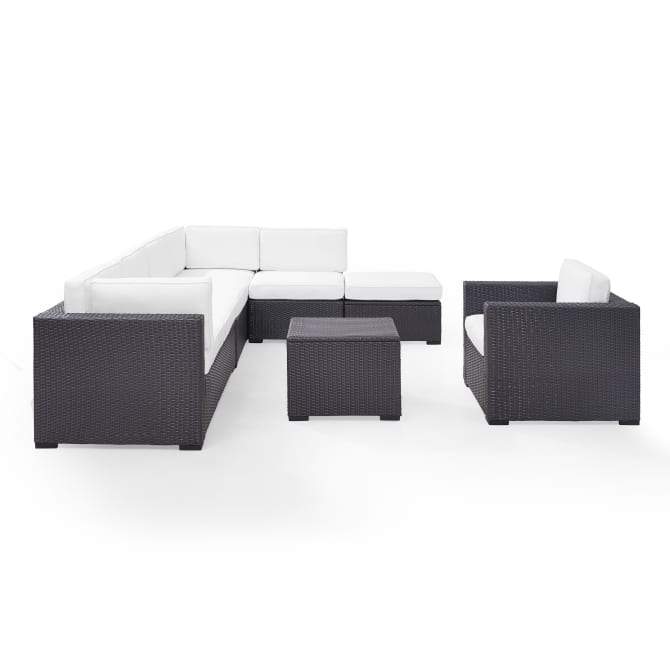 Crosley Furniture Conversation Set White Crosely Furniture - Biscayne 6Pc Outdoor Wicker Sectional Set Mist/Mocha/White - Armless Chair, Arm Chair, Coffee Table, Ottoman, & 2 Loveseats - KO70107BR-XX