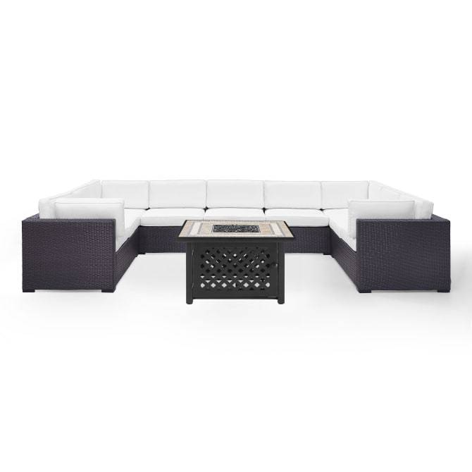 Crosley Furniture Conversation Set White Crosely Furniture - Biscayne 6Pc Outdoor Wicker Sectional Set W/Fire Table Mist/Mocha/White - Armless Chair, Tucson Fire Table, & 4 Loveseats - KO70118BR-XX