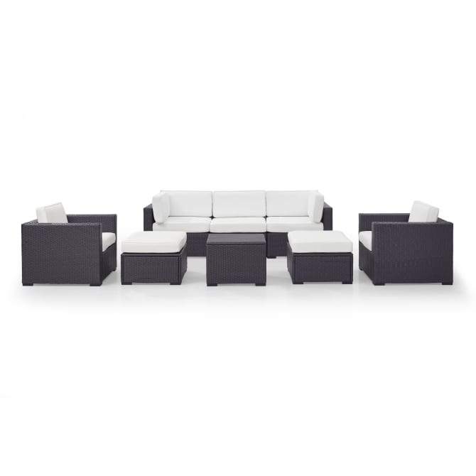 Crosley Furniture Conversation Set White Crosely Furniture - Biscayne 7Pc Outdoor Wicker Sectional Set Mist/Mocha/White - Loveseat, Corner Chair, Coffee Table, 2 Arm Chairs, & 2 Ottomans - KO70113BR-XX