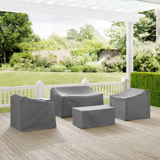 Crosley Furniture Crosely Outdoor Furniture Covers Crosely Furniture - 5Pc Furniture Cover Set Gray/Tan - Loveseat, Two Armchairs, End Table, & Rectangle Table - MO75007-XX