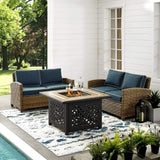 Crosley Furniture Fire Seating Sets Crosely Furniture - Bradenton 3Pc Outdoor Wicker Conversation Set W/Fire Table Include Color/Weathered Brown - Tucson Fire Table & 2 Loveseats - KO70164-XX