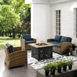 Crosley Furniture Fire Seating Sets Crosely Furniture - Bradenton 4Pc Outdoor Wicker Conversation Set W/Fire Table Weathered Brown/Include Color - Loveseat, Tucson Fire Table, & 2 Arm Chairs - KO70160-XX