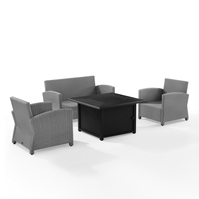 Crosley Furniture Fire Seating Sets Crosely Furniture - Bradenton 4Pc Wicker Convers Set W/Fire Table Include Color/Gray - Loveseat, Dante Fire Table, & 2 Armchairs - KO70168GY-XX