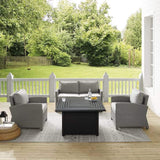 Crosley Furniture Fire Seating Sets Crosely Furniture - Bradenton 4Pc Wicker Convers Set W/Fire Table Include Color/Gray - Loveseat, Dante Fire Table, & 2 Armchairs - KO70168GY-XX