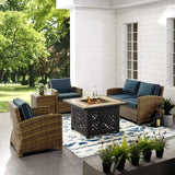 Crosley Furniture Fire Seating Sets Crosely Furniture - Bradenton 5Pc Outdoor Wicker Conversation Set W/Fire Table Weathered Brown/Navy/Sand/Sangria - Loveseat, Side Table, Tucson Fire Table, & 2 Armchairs - KO70162-XX