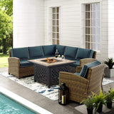 Crosley Furniture Fire Seating Sets Crosely Furniture - Bradenton 5Pc Outdoor Wicker Sectional Set W/Fire Table Weathered Brown/Include Color - Right Corner Loveseat, Left Corner Loveseat, Corner Chair, Armchair, & Tucson Fire Table - KO70159-XX