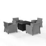 Crosley Furniture Fire Seating Sets Crosely Furniture - Bradenton 5Pc Wicker Convers Set W/Fire Table Gray/Gray - Dante Fire Table & 4 Arm Chairs - KO70172GY-GY - Gray
