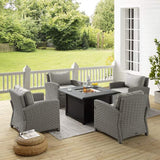 Crosley Furniture Fire Seating Sets Crosely Furniture - Bradenton 5Pc Wicker Convers Set W/Fire Table Gray/Gray - Dante Fire Table & 4 Arm Chairs - KO70172GY-GY - Gray