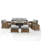 Crosley Furniture Fire Seating Sets Crosely Furniture - Bradenton 6Pc Outdoor Wicker Sofa Set W/Fire Table Include Color/Weathered Brown - Tucson Fire Table, Sofa, 2 Armchairs & 2 Ottomans - KO70184WB-XX
