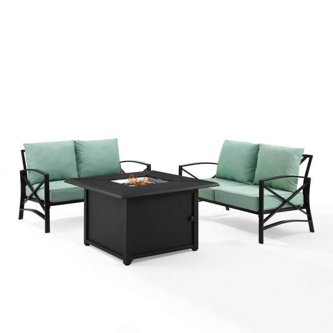 Crosley Furniture Fire Seating Sets Crosely Furniture - Kaplan 3Pc Outdoor Metal Conversation Set W/Fire Table Include Color/Oil Rubbed Bronze - Dante Fire Table & 2 Loveseats - KO60038BZ-XX