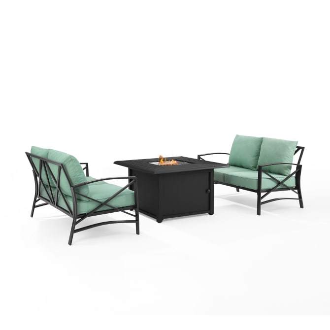 Crosley Furniture Fire Seating Sets Crosely Furniture - Kaplan 3Pc Outdoor Metal Conversation Set W/Fire Table Include Color/Oil Rubbed Bronze - Dante Fire Table & 2 Loveseats - KO60038BZ-XX