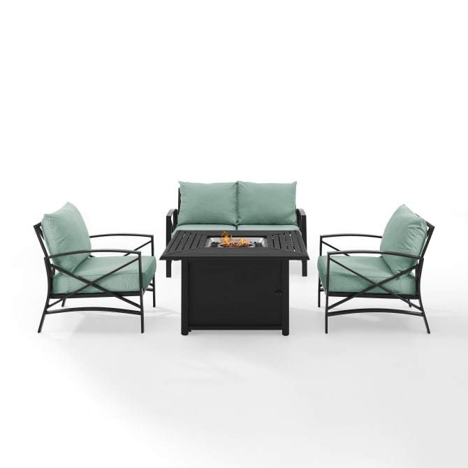 Crosley Furniture Fire Seating Sets Crosely Furniture - Kaplan 4Pc Outdoor Metal Conversation Set W/Fire Table Include Color/Oil Rubbed Bronze - Loveseat, Dante Fire Table, & 2 Arm Chairs - KO60037BZ-XX