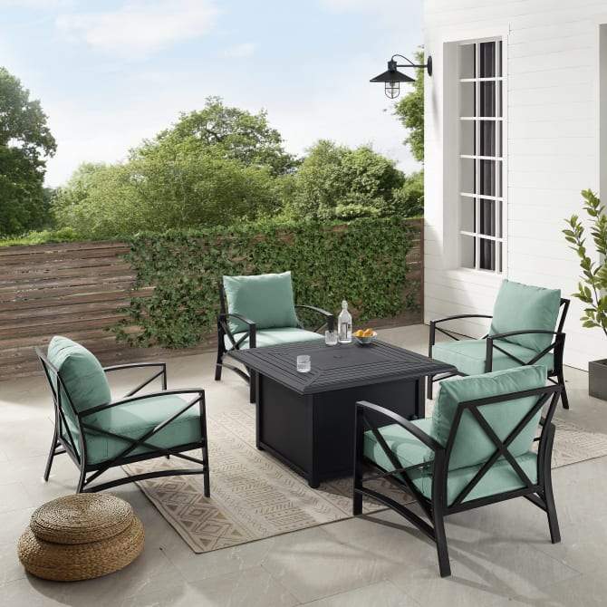 Crosley Furniture Fire Seating Sets Crosely Furniture - Kaplan 5Pc Outdoor Metal Conversation Set W/Fire Table Include Color/Oil Rubbed Bronze - Dante Fire Table & 4 Arm Chairs - KO60035BZ-XX