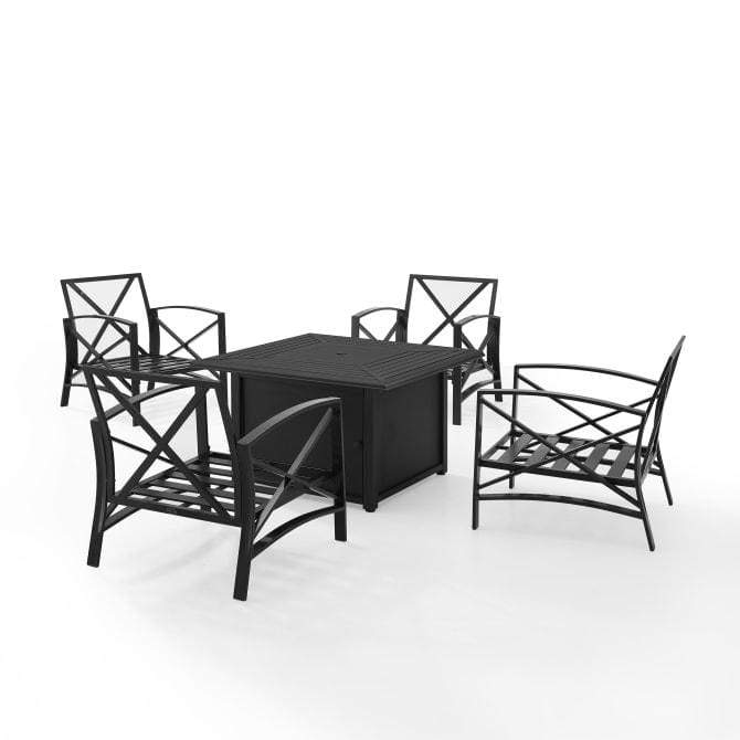 Crosley Furniture Fire Seating Sets Crosely Furniture - Kaplan 5Pc Outdoor Metal Conversation Set W/Fire Table Include Color/Oil Rubbed Bronze - Dante Fire Table & 4 Arm Chairs - KO60035BZ-XX