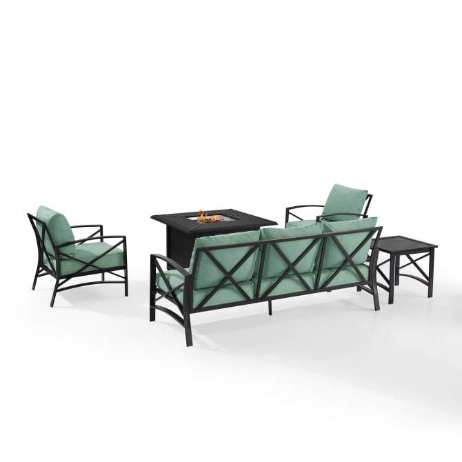 Crosley Furniture Fire Seating Sets Crosely Furniture - Kaplan 5Pc Outdoor Metal Sofa Set W/Fire Table Include Color/Oil Rubbed Bronze - Sofa, Dante Fire Table, Side Table, & 2 Arm Chairs - KO60036BZ-XX