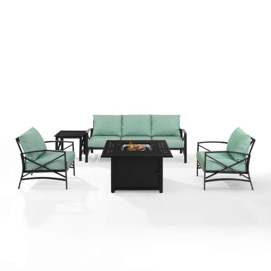 Crosley Furniture Fire Seating Sets Crosely Furniture - Kaplan 5Pc Outdoor Metal Sofa Set W/Fire Table Include Color/Oil Rubbed Bronze - Sofa, Dante Fire Table, Side Table, & 2 Arm Chairs - KO60036BZ-XX
