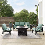 Crosley Furniture Fire Seating Sets Crosely Furniture - Kaplan 5Pc Outdoor Metal Sofa Set W/Fire Table Include Color/Oil Rubbed Bronze - Sofa, Side Table, Tucson Fire Table, & 2 Chairs - KO60034BZ-XX